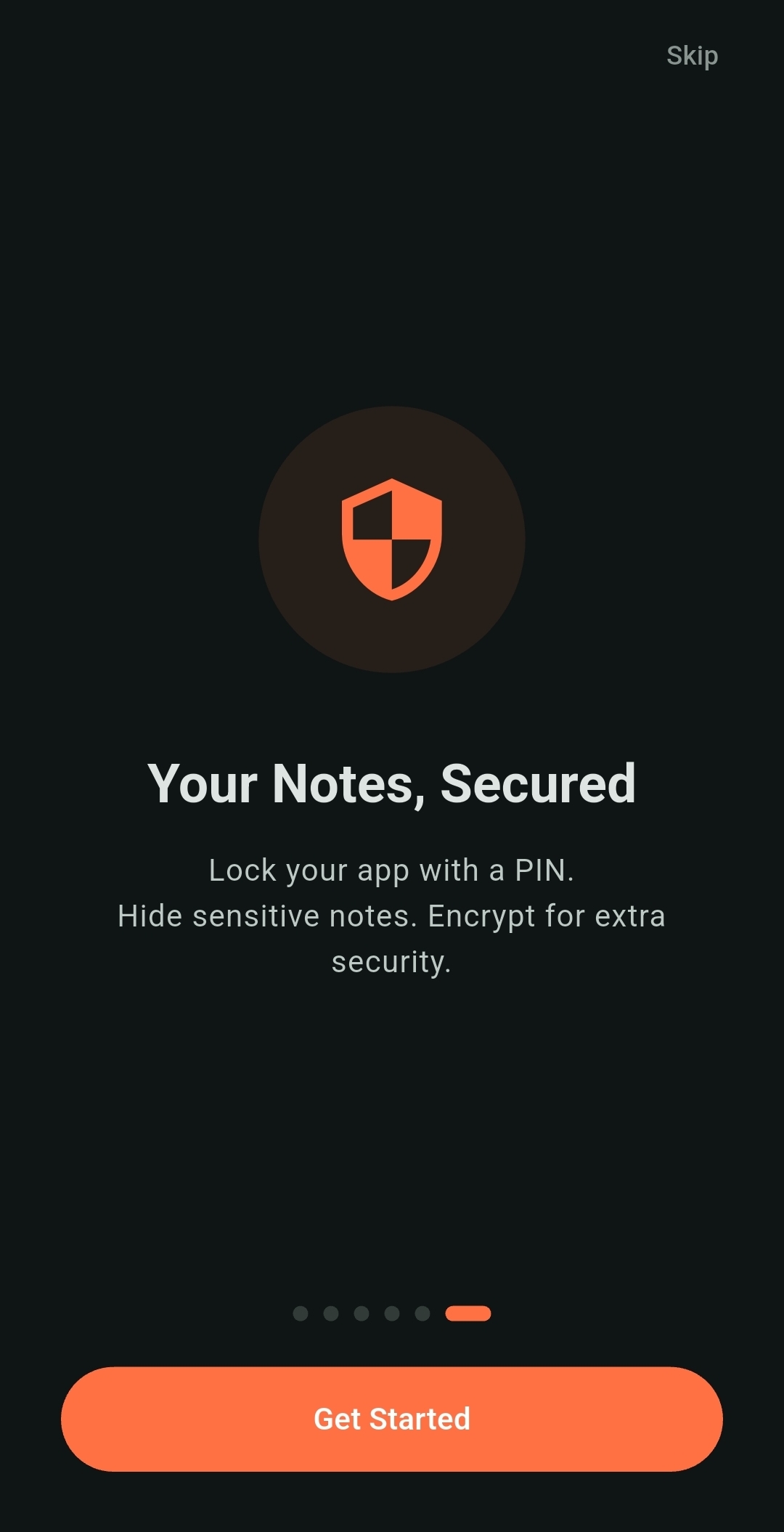 Scrib Android app security overview: PIN lock, hidden notes, and AES-256 encryption to protect your data